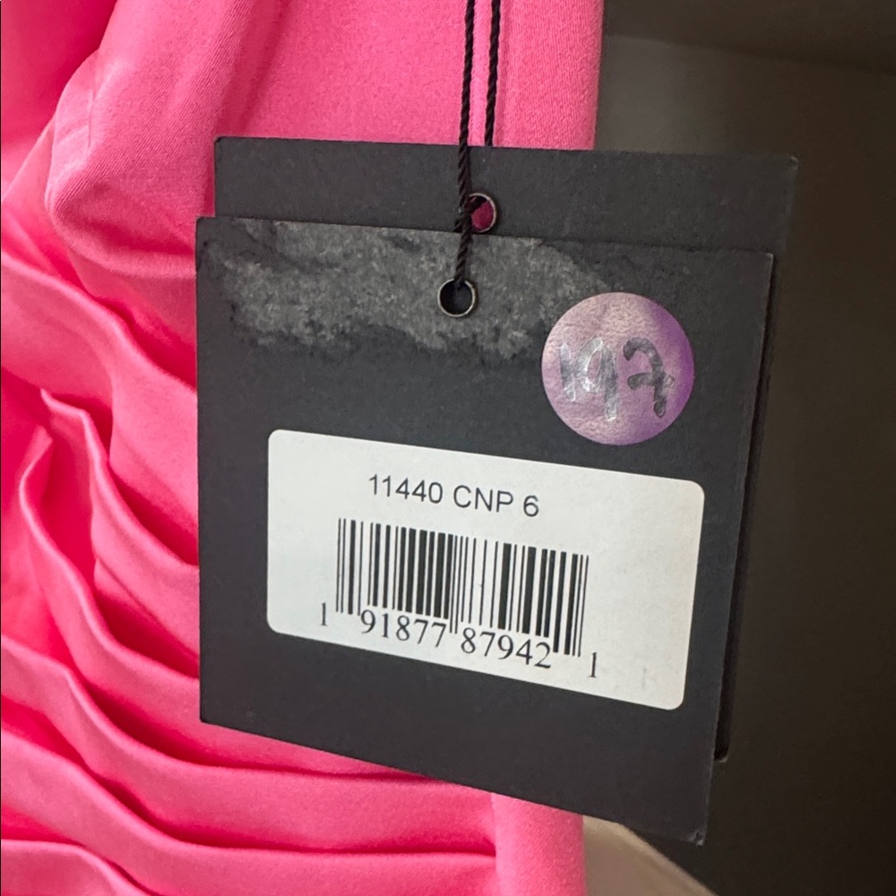 Mac Duggal Pink One Shoulder Feather Hem Mini Dress Size 6 NWT - Picture 6 of 6